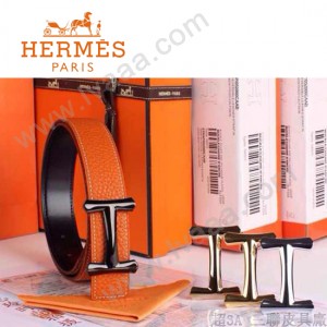 HERMES 0097 愛馬仕H字槍色扣橙色原版皮皮帶