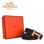 HERMES 004 愛馬仕H字金扣棕色原版皮皮帶