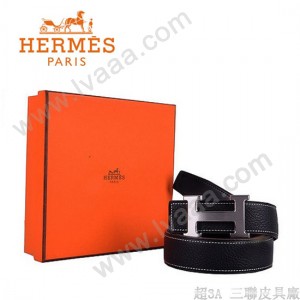 HERMES 008 愛馬仕H字銀扣黑色原版皮皮帶