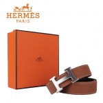 HERMES 001 愛馬仕H字銀扣土黃色原版皮皮帶