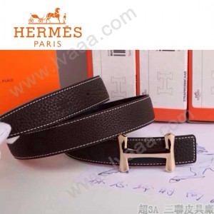 HERMES 0162 愛馬仕H字玫瑰金扣深咖色原版皮皮帶