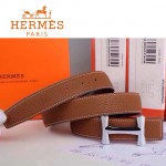 HERMES 0173 愛馬仕H字銀扣土黃色原版皮皮帶