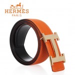 HERMES 0144 愛馬仕H字金扣橙色原版皮皮帶