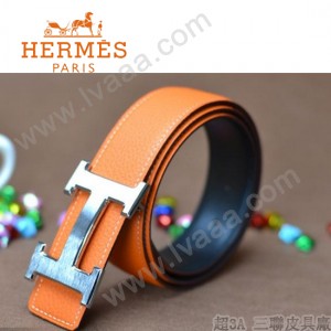 HERMES 0176 愛馬仕H字銀扣橙色原版皮皮帶