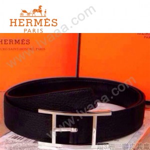 HERMES 0171 愛馬仕H字銀色針扣黑色原版皮皮帶