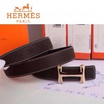 HERMES 0162 愛馬仕H字玫瑰金扣深咖色原版皮皮帶