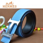 HERMES 0175 愛馬仕H字銀扣天藍色原版皮皮帶