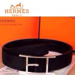 HERMES 0171 愛馬仕H字銀色針扣黑色原版皮皮帶