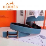 HERMES 0163 愛馬仕H字金扣天藍色原版皮皮帶