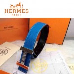 HERMES 0167 愛馬仕H字鑲鑽銀扣藍色原版皮皮帶