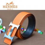 HERMES 0176 愛馬仕H字銀扣橙色原版皮皮帶