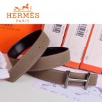 HERMES 0158 愛馬仕H字銀扣卡其色原版皮皮帶