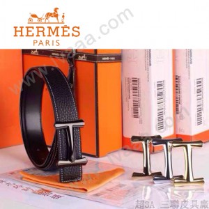 HERMES 0157 愛馬仕H字槍色扣黑色原版皮皮帶