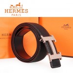 HERMES 0143 愛馬仕H字魚皮紋金扣黑色原版皮皮帶