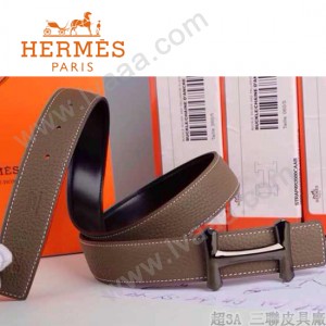 HERMES 0152 愛馬仕H字扣卡其色原版皮皮帶
