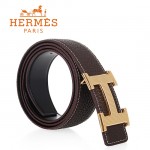 HERMES 0150 愛馬仕H字條紋金扣深咖色原版皮皮帶