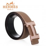 HERMES 0149 愛馬仕H字玫瑰金扣卡其色原版皮皮帶