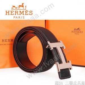 HERMES 0143 愛馬仕H字魚皮紋金扣黑色原版皮皮帶