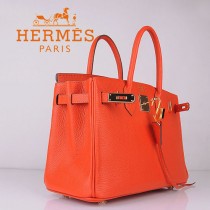 HERMES 6088-3 休閑女包 30CM鉑金包  荔枝紋手提包 橙色金扣流行包