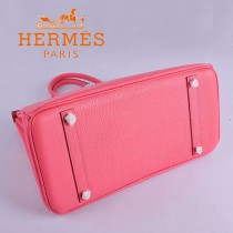 HERMES 6089-6 時尚流行女包 Birkin鉑金包唇膏粉銀扣荔枝紋35CM手提包