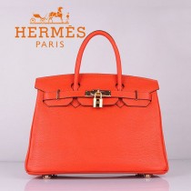 HERMES 6088-3 休閑女包 30CM鉑金包  荔枝紋手提包 橙色金扣流行包