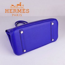 HERMES 6089-7 时尚流行女包 Birkin铂金包電光藍金扣荔枝纹35CM手提包