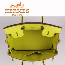 HERMES 6088-8 新款女包檸檬黃銀扣Birkin鉑金包30CM荔枝紋牛皮手提包