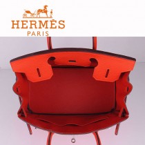 HERMES 6088-4 超人氣時尚明星女包 Brikin鉑金包 橙色銀扣荔枝紋 30cm女手提包