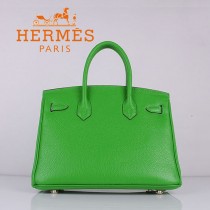 HERMES 6088-5 新款頭層牛皮Birbin柏金款30CM果綠色金扣荔枝紋手提包