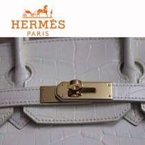 HERMES 1286 新款人氣熱銷女士灰配白金扣鱷魚皮單肩包