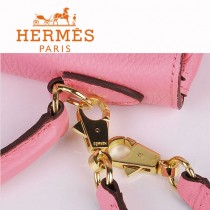 HERMES 6108-5 名媛女包 牛皮荔枝紋凱莉32CM櫻花粉金扣單肩手提包