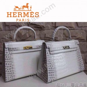 HERMES 946 新款人氣熱銷單品女士灰配白鱷魚紋金扣包包