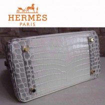 HERMES 1286 新款人氣熱銷女士灰配白金扣鱷魚皮單肩包