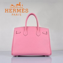 HERMES 6088-10 新款女包櫻花粉銀扣Birkin鉑金包30CM荔枝紋牛皮手提包