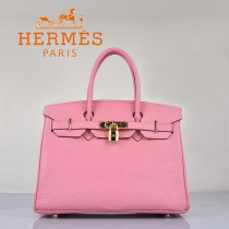 HERMES 6088-9 新款女包櫻花粉金扣Birkin鉑金包30CM荔枝紋牛皮手提包