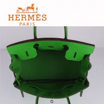 HERMES 6088-6 新款頭層牛皮Birbin柏金款30CM果綠色銀扣荔枝紋手提包
