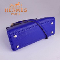 HERMES 6108 歐美高檔牛皮女包 Kelly凱莉手提包 電光藍金扣32CM荔枝紋單肩斜跨包