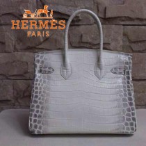 HERMES 1286 新款人氣熱銷女士灰配白金扣鱷魚皮單肩包