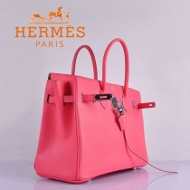 HERMES 6089-6 時尚流行女包 Birkin鉑金包唇膏粉銀扣荔枝紋35CM手提包