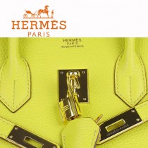 HERMES 6088-7 新款女包檸檬黃金扣Birkin鉑金包30CM荔枝紋牛皮手提包