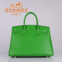 HERMES 6088-6 新款頭層牛皮Birbin柏金款30CM果綠色銀扣荔枝紋手提包
