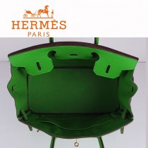 HERMES 6088-5 新款頭層牛皮Birbin柏金款30CM果綠色金扣荔枝紋手提包