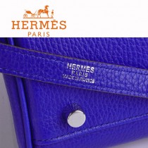 HERMES 6108-2 超大牌32CM電光藍銀扣荔枝紋牛皮手提單肩Kelly凱莉包