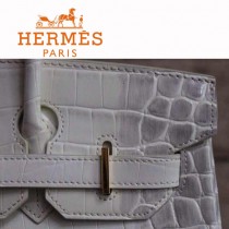 HERMES 1286 新款人氣熱銷女士灰配白金扣鱷魚皮單肩包