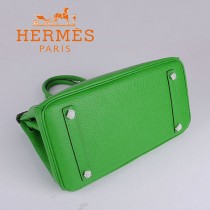 HERMES 6088-6 新款頭層牛皮Birbin柏金款30CM果綠色銀扣荔枝紋手提包