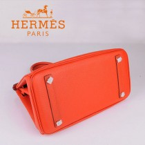 HERMES 6088-4 超人氣時尚明星女包 Brikin鉑金包 橙色銀扣荔枝紋 30cm女手提包