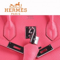 HERMES 6089-6 時尚流行女包 Birkin鉑金包唇膏粉銀扣荔枝紋35CM手提包