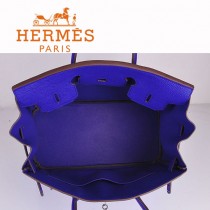HERMES 6089-8 时尚流行女包 Birkin铂金包電光藍銀扣荔枝纹35CM手提包