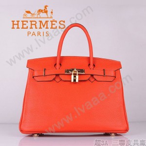 HERMES 6088-3 休閑女包 30CM鉑金包  荔枝紋手提包 橙色金扣流行包