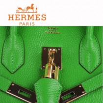 HERMES 6088-5 新款頭層牛皮Birbin柏金款30CM果綠色金扣荔枝紋手提包